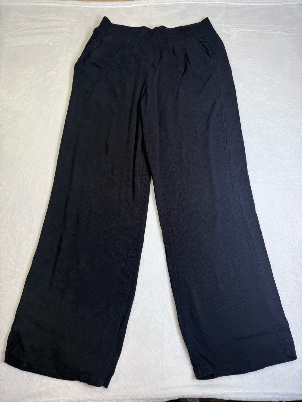 3 dots black Wide-Leg gauze Pull-On Pants with Elastic Waist